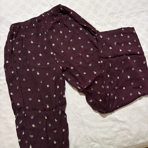 Burgundy Floral Wide-Leg Pants used, high waist, elastic waist