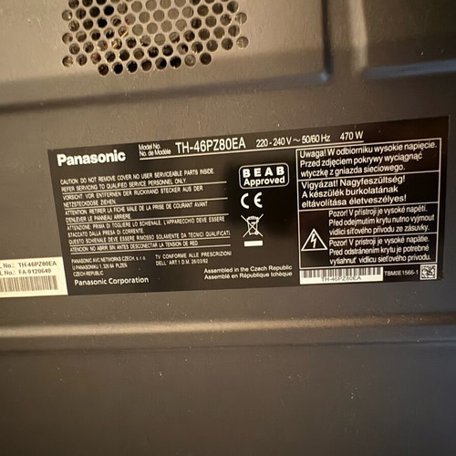 Panasonic VIERA 46" Plasma TH-46PZ80EA used, Full HD with remote