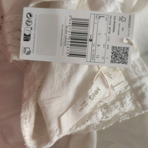 Mango blouse new, size large, white with embroidered details