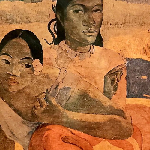 Paul Gauguin canvas copy painting used with vintage wooden frame 70s