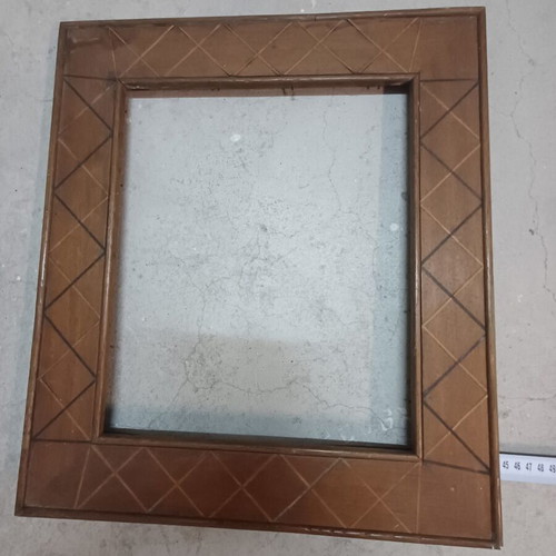 Handmade wooden frame with geometric marquetry design, like new