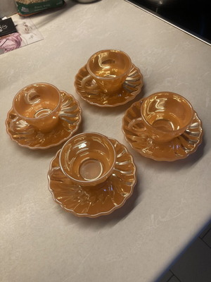 Anchor Hocking Fire-King Peach Lustre espresso cup set of 4 vintage 1950s