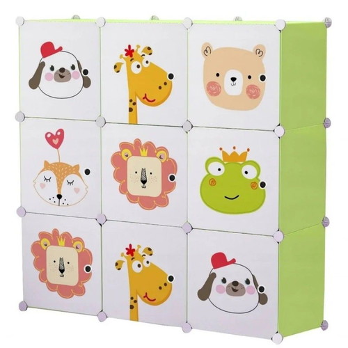Children's Modular Wardrobe 9 Modules Green Toy Storage Cabinet