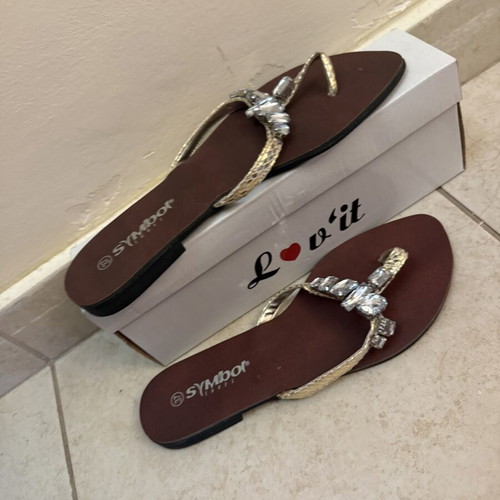 Symbol women's sandals like new, size 37, gold with rhinestones