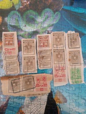 Old Greek tax stamps used, collection on documents