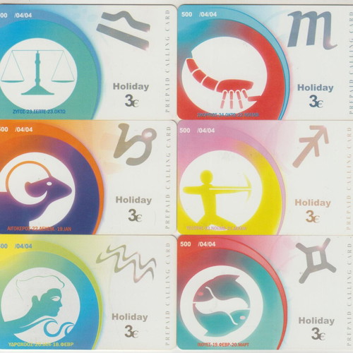 Amimex Zodiac 12 private phone cards, 500 print run