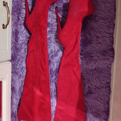 Over-the-knee boots new, red velvet, heel height 17cm, size 38