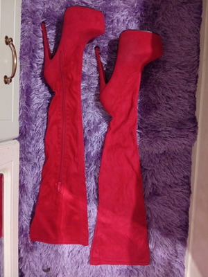 Over-the-knee boots new, red velvet, heel height 17cm, size 38