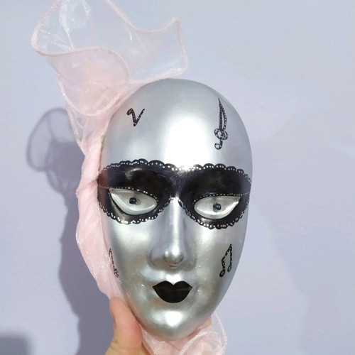 Decorative mask handmade silver with black details, new