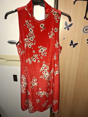 Mini velour sleeveless dress like new, red and orange