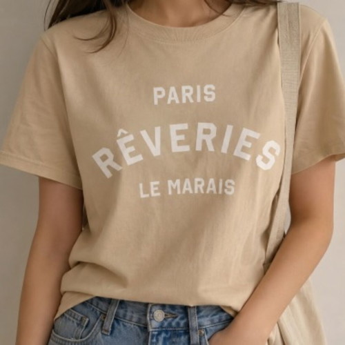 Beige crop top t-shirt "Paris Rêveries Le Marais" like new, H&M