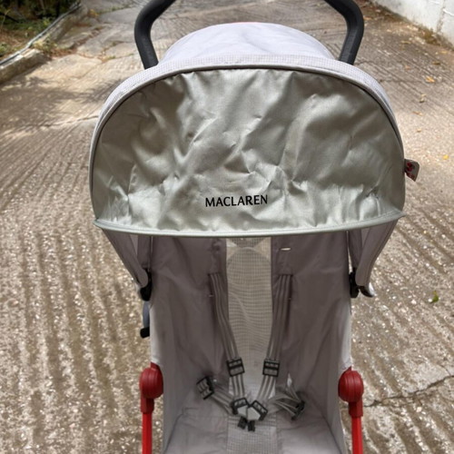 Maclaren Mark II lightweight umbrella stroller used, silver grey with red frame