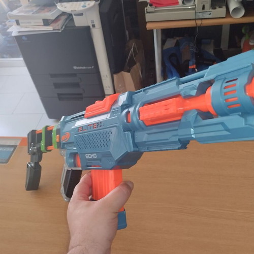 Nerf Echo toy blaster with 10-dart magazine and large stock