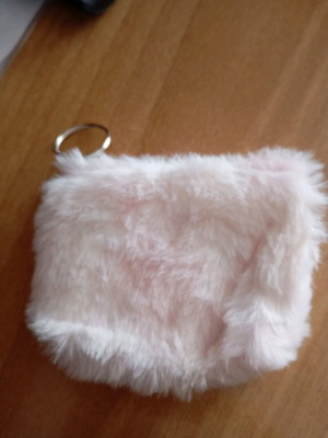 White fluffy wallet new with zipper