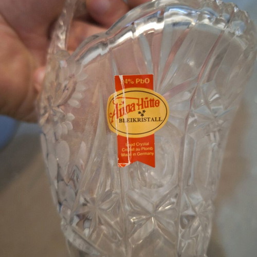 Vintage German cut crystal vase signed Anna Hutte Bleikristall made in West Germany
