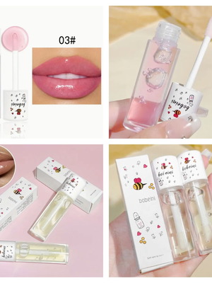 Lip gloss lip oil set 2 pcs with glossy texture in pink and yellow shades