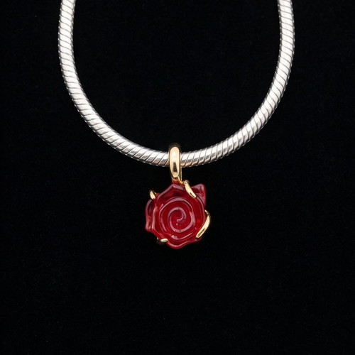 Charm Beauty & Beast enchanted rose with 14K gold plating new
