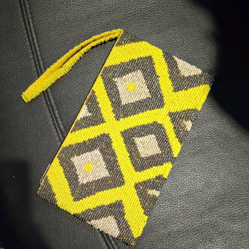 Ethnic wallet used, gray and yellow