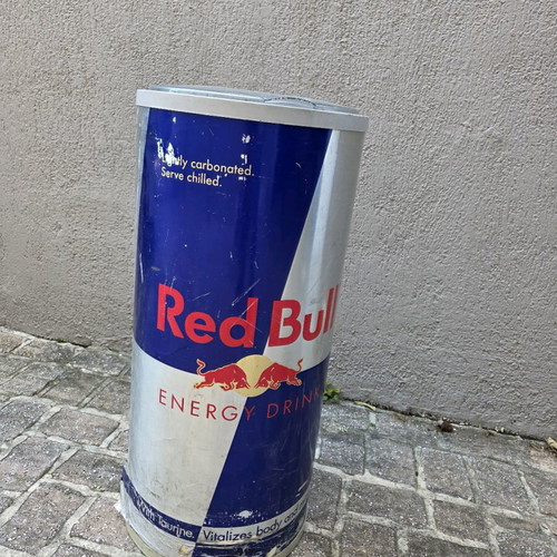 Red Bull Refrigerator used, can-shaped cooler with drain tap