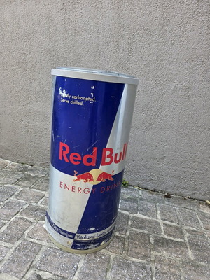 Red Bull Refrigerator used, can-shaped cooler with drain tap