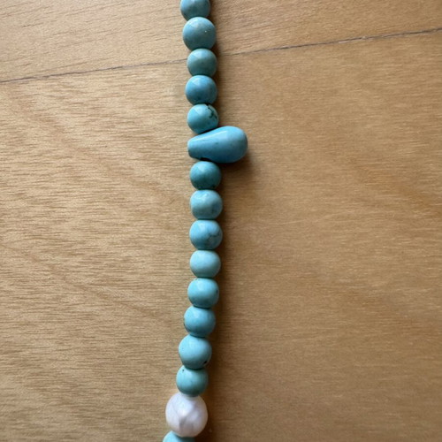 Boho Turquoise Beaded Necklace with Pearl Pendant like new