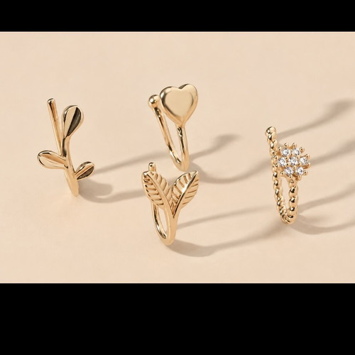 Set of 4 gold nose clip earrings for non-pierced noses