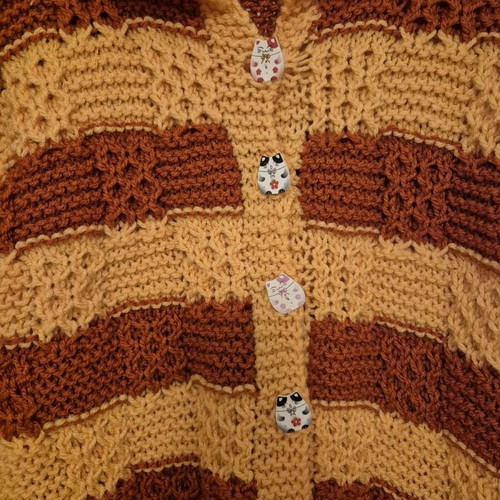Handmade knitted cardigan new with cat buttons for ages 7-9