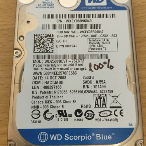Western Digital Scorpio 250 GB hard drive used