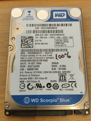 Western Digital Scorpio 250 GB hard drive used