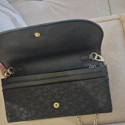 DKNY wallet and clutch used, black with shoulder chain