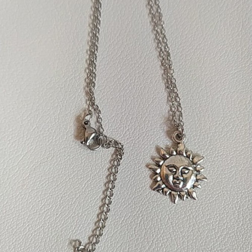 Sun pendant on stainless steel chain, new, length 40(+5) cm