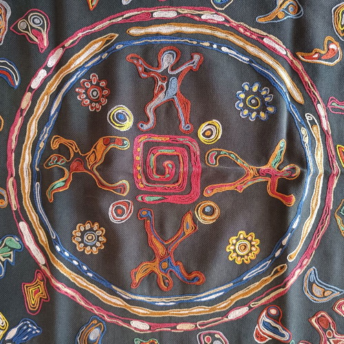 Vintage ethnic Mexico Nierika handmade table linen used