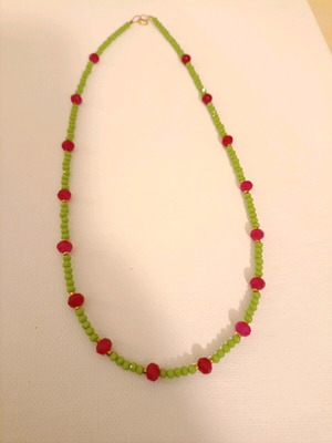 Necklace 4439 new handmade, pink and green