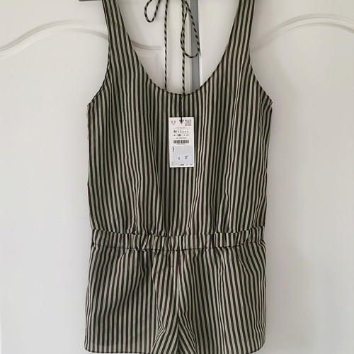 Zara striped green and brown playsuit size M, new