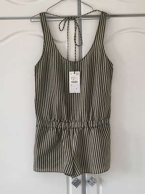 Zara striped green and brown playsuit size M, new