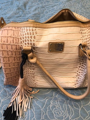 Bershka weekender bag used with croc print, beige pink