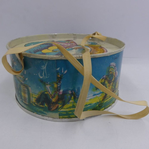 Vintage Greek 60s Litho Tin Toy Drum Squirrel used