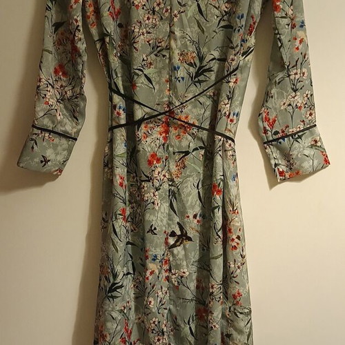 Orsay women's kimono-style dress new, green with flowers and birds, XL