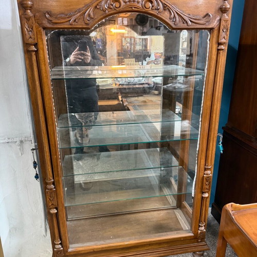 Solid Walnut Display Cabinet like new with three shelves and two doors