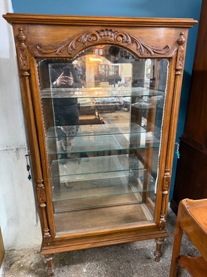 Solid Walnut Display Cabinet like new with three shelves and two doors