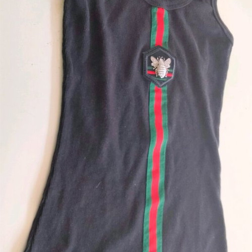 Black Rib Tank Top new with metal bee emblem and web stripe
