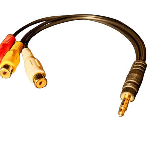 Lindy RCA to AV adaptor cable 27cm 3mm 4 segment jack to 3 phono male