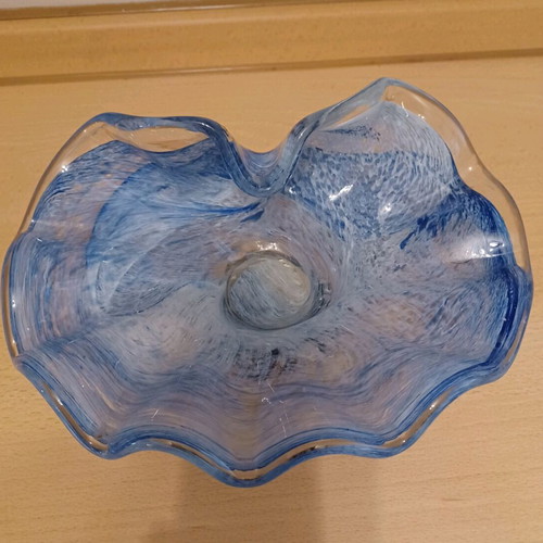 Crystal cup vintage medium size blue color with crumpled side