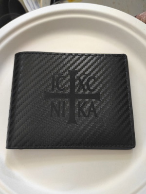 Wallet with printed Christogram IC XC NIKA like new, black