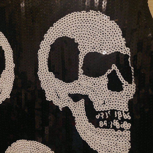 Rock dress black sequin with white skulls like new