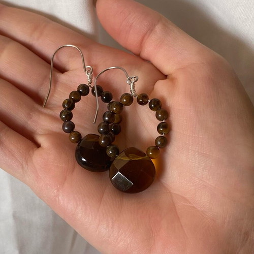 Handmade earrings with tiger eye beads and mineral glass made to order