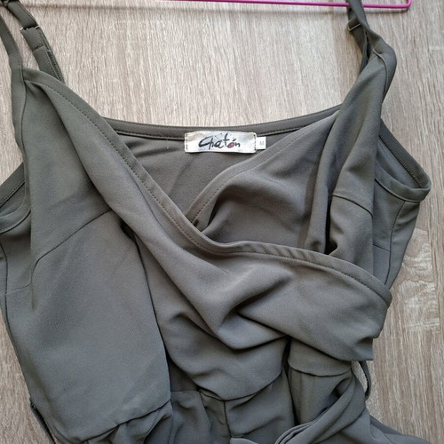 Chaton khaki one-piece jumpsuit like new with belt, size M