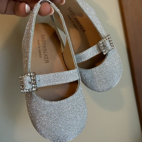 Babywalker silver glitter slingback shoes like new, size 12cm