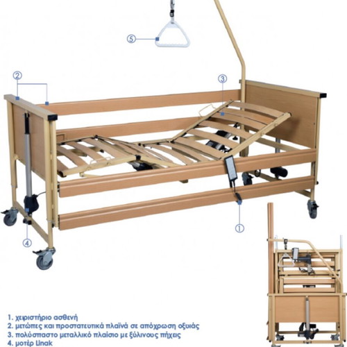 Electric hospital bed used with remote control and trapeze