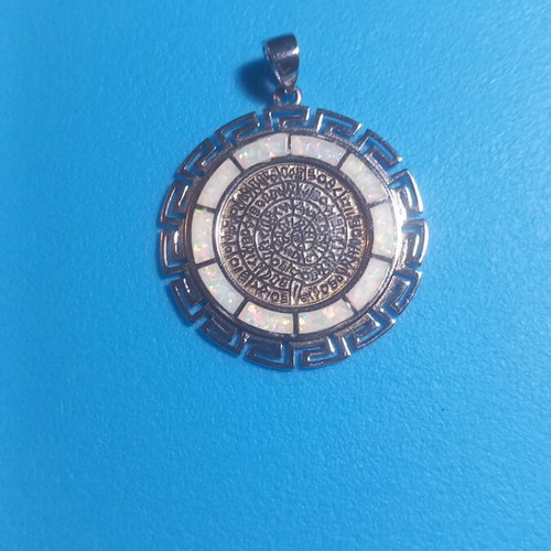 Silver double-sided pendant 925° with white opal and Phaistos disc and meander new